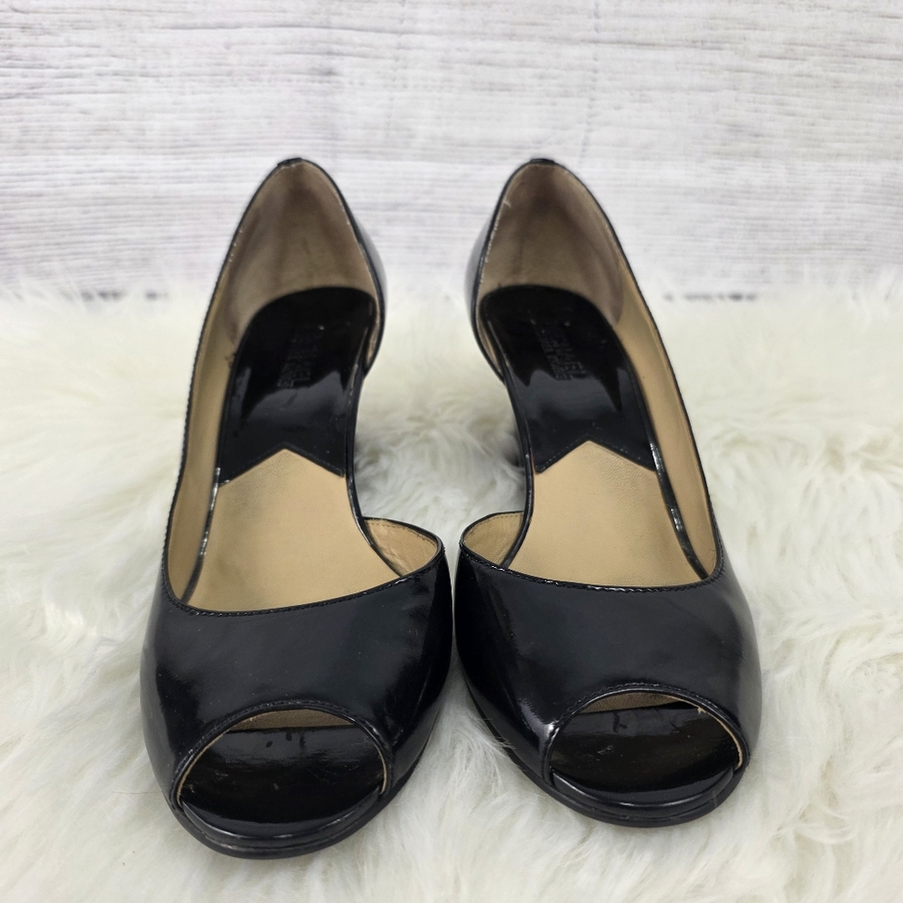 Michael Kors Black Patent Leather Peep Toe Wedge Pumps
